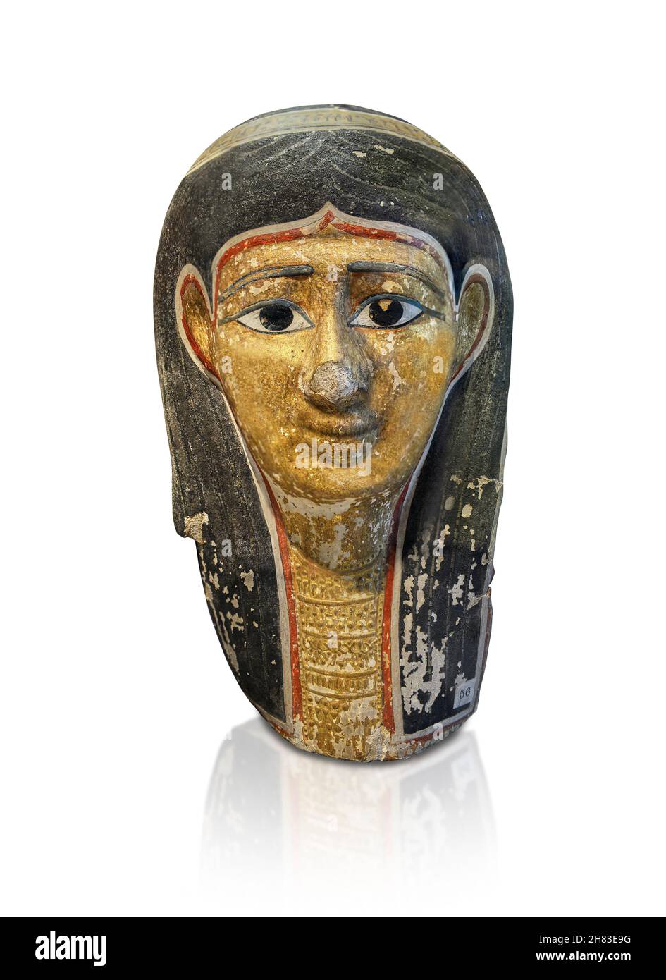 Ptolemaic mummy mask of the Aset-em-ach-bit, 3-1st cent BC. Kunsthistorisches Muesum Vienna INV 297. Cartonnage, H 41 cm. Mummy masks were placed over Stock Photo