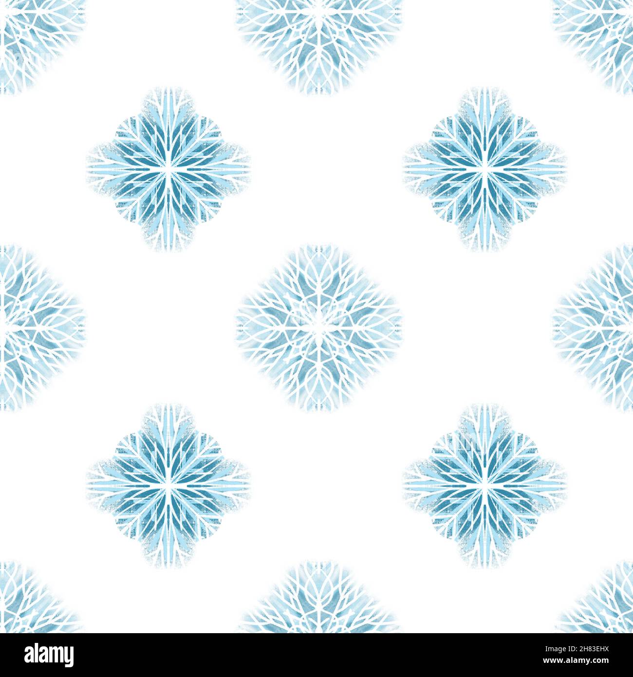 Seamless pattern with stylized textural Snowflakes illustration in blue ...