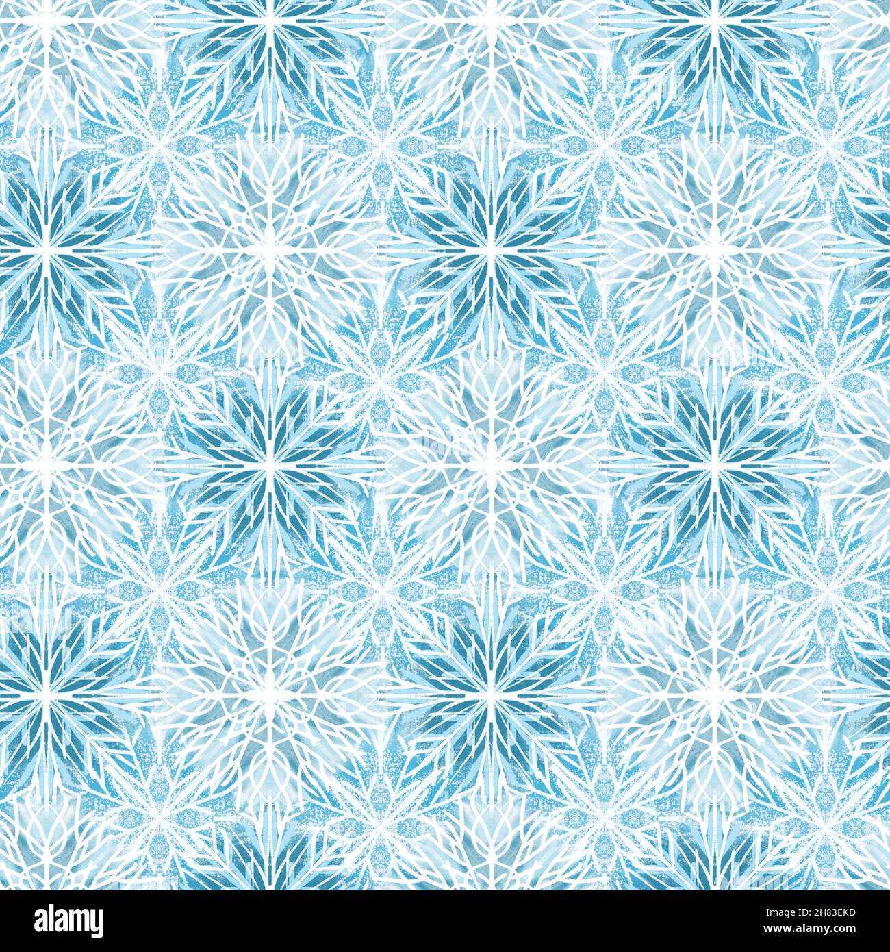 Seamless pattern with stylized textural Snowflakes illustration in blue ...