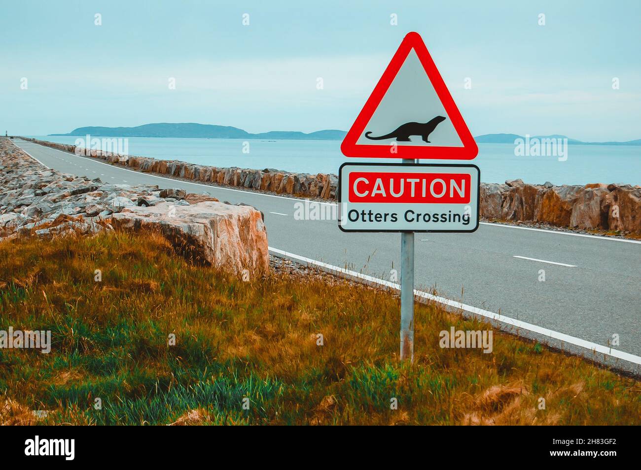 Otters crossing road sign in Scotland Stock Photo