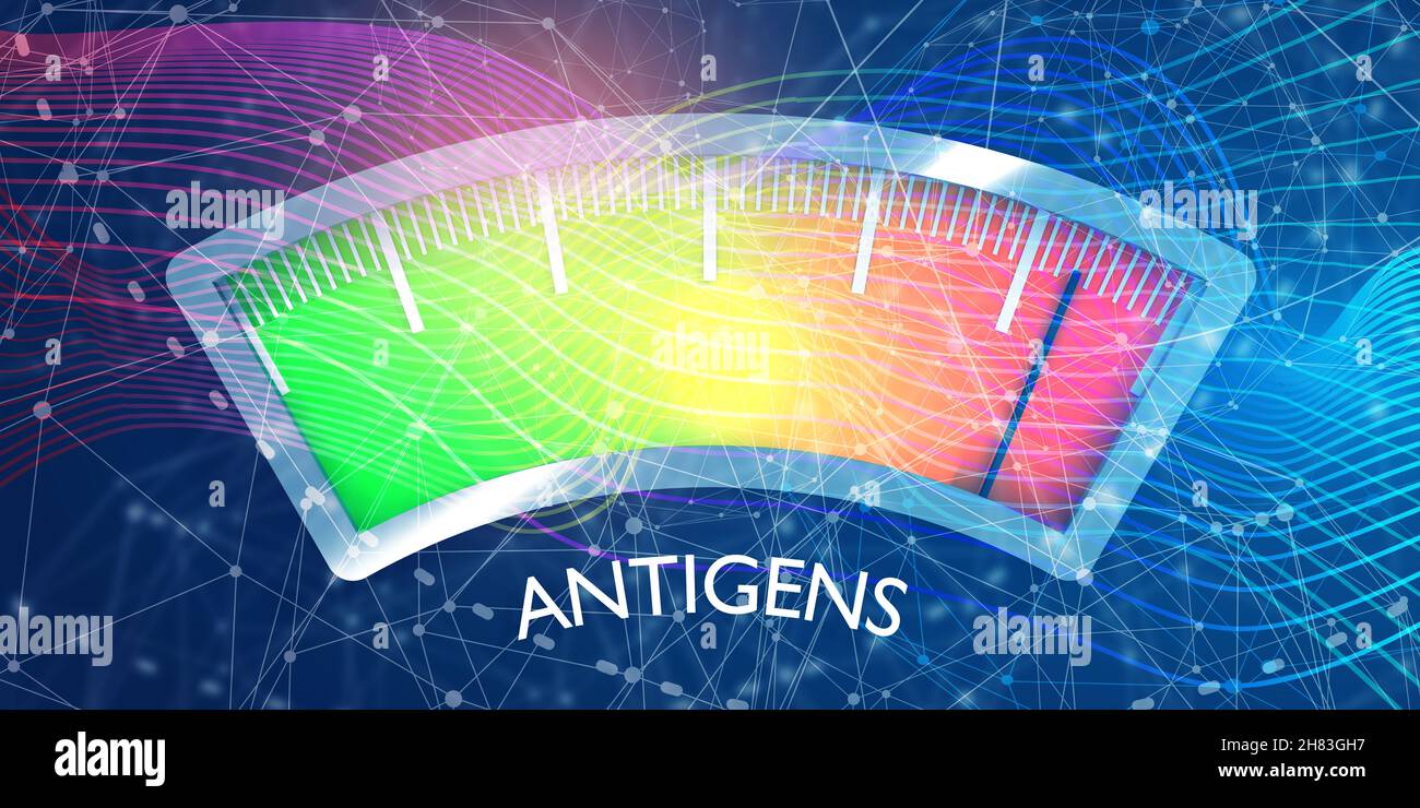 Antigens level scale with arrow. The measuring device icon. Sign tachometer, speedometer, indicators. Infographic gauge element. 3D rendering Stock Photo