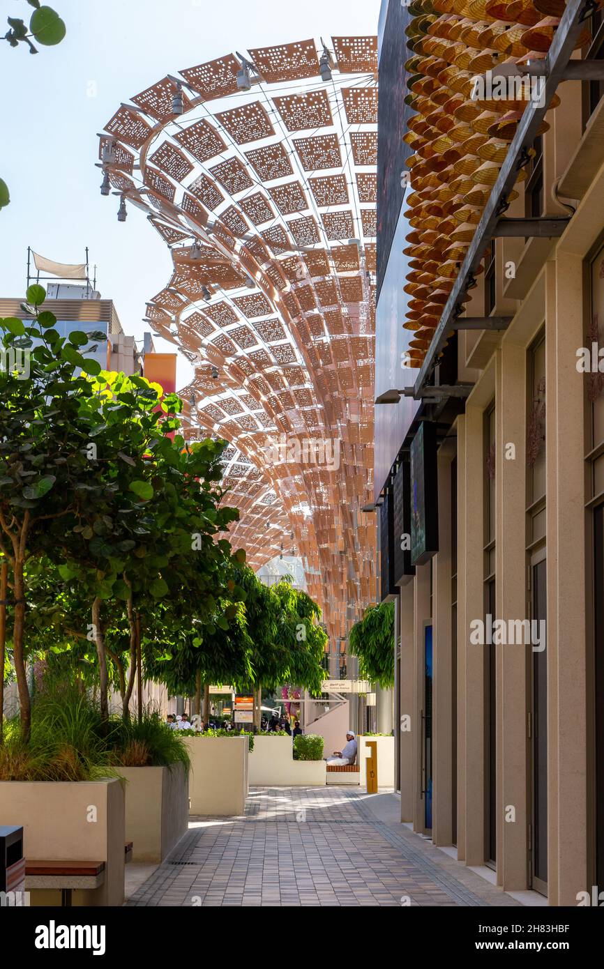Dubai, UAE, 15.11.2021. Expo 2020 Dubai site, avenue with artificial
