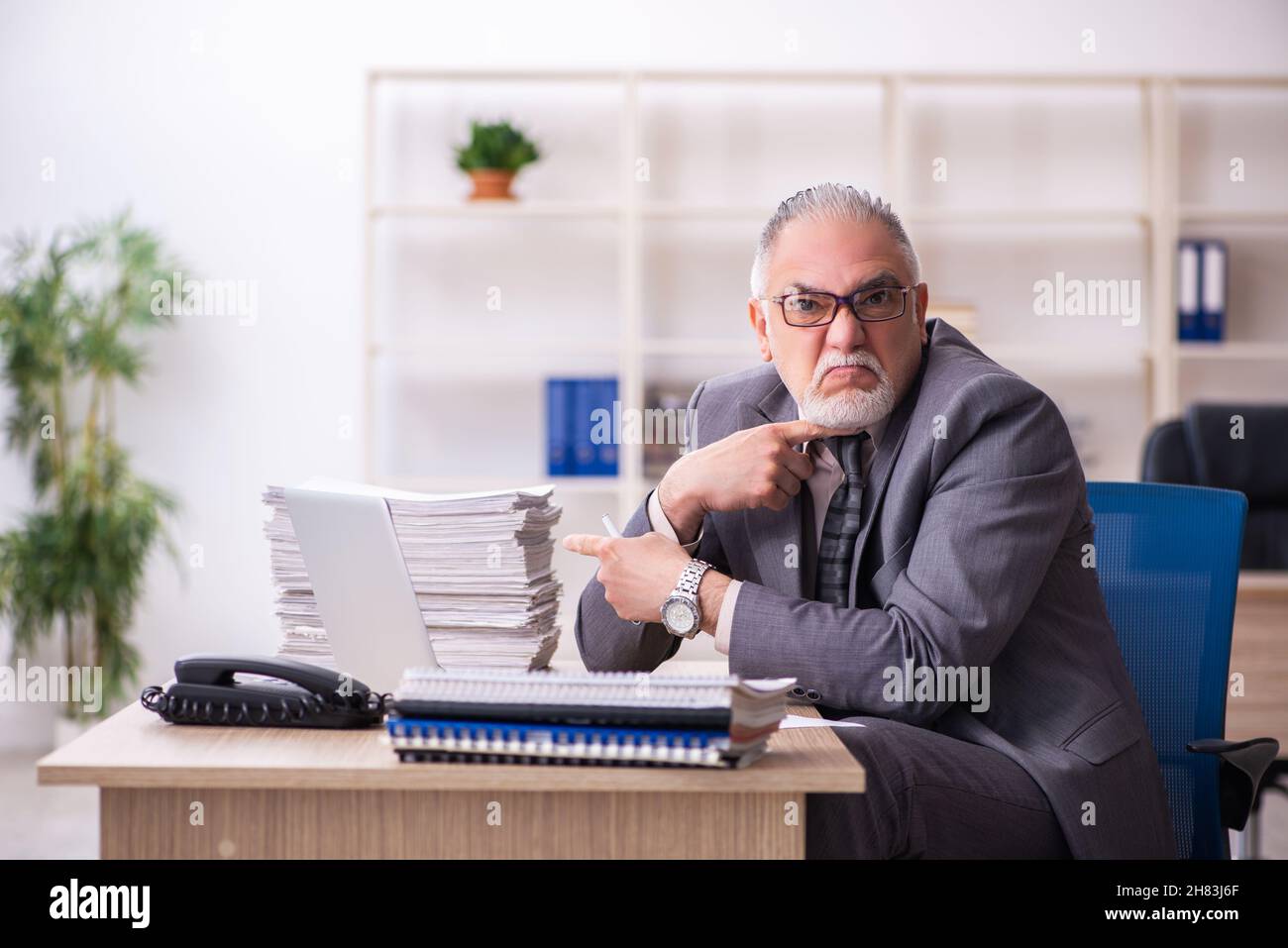Old businessman employee working at workplace Stock Photo - Alamy