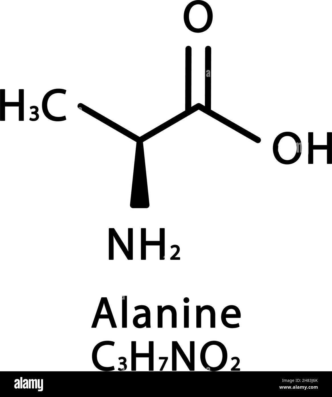 Alanine molecular structure. Alanine skeletal chemical formula. Chemical molecular formula vector illustration Stock Vector