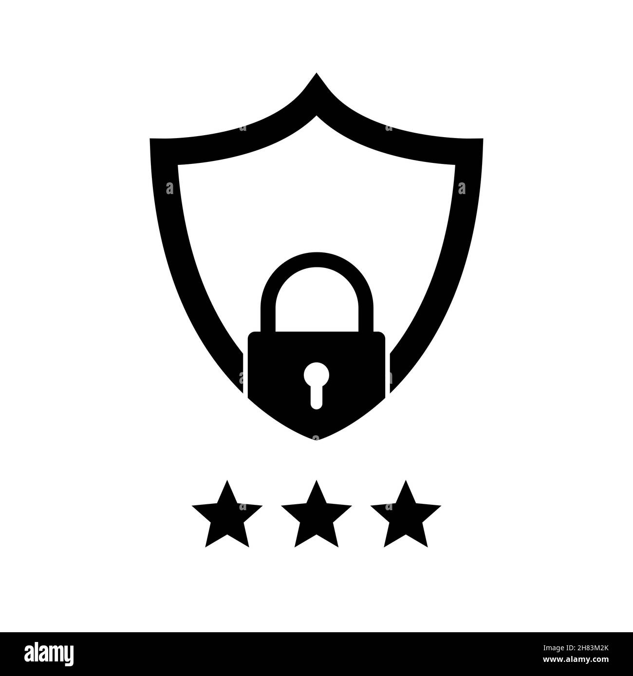 Security shield icon. Shield with lock and stars. Vector illustration