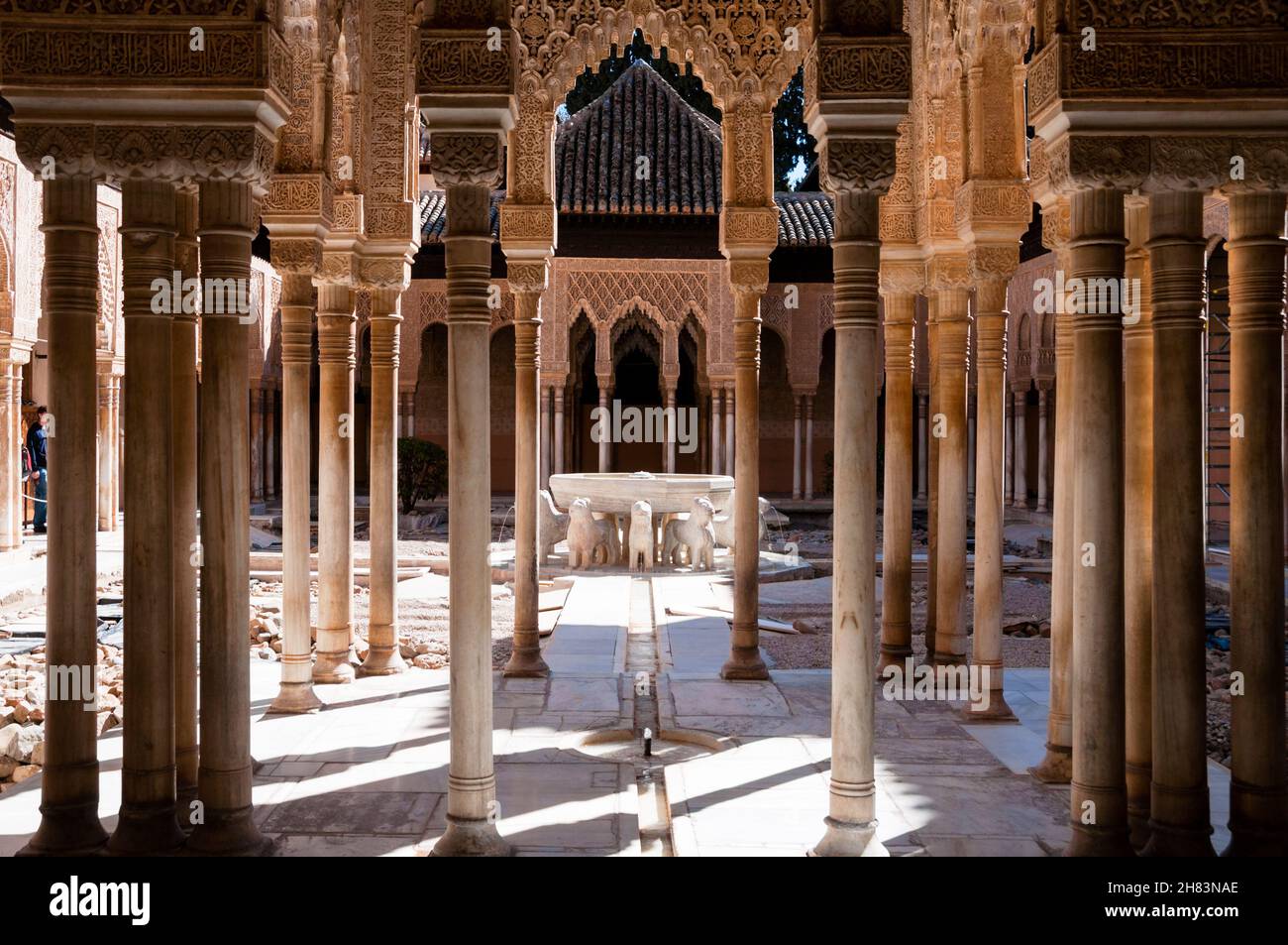 Fountain of the Lions at Alhambra in Granada, Spain. Stock Photo