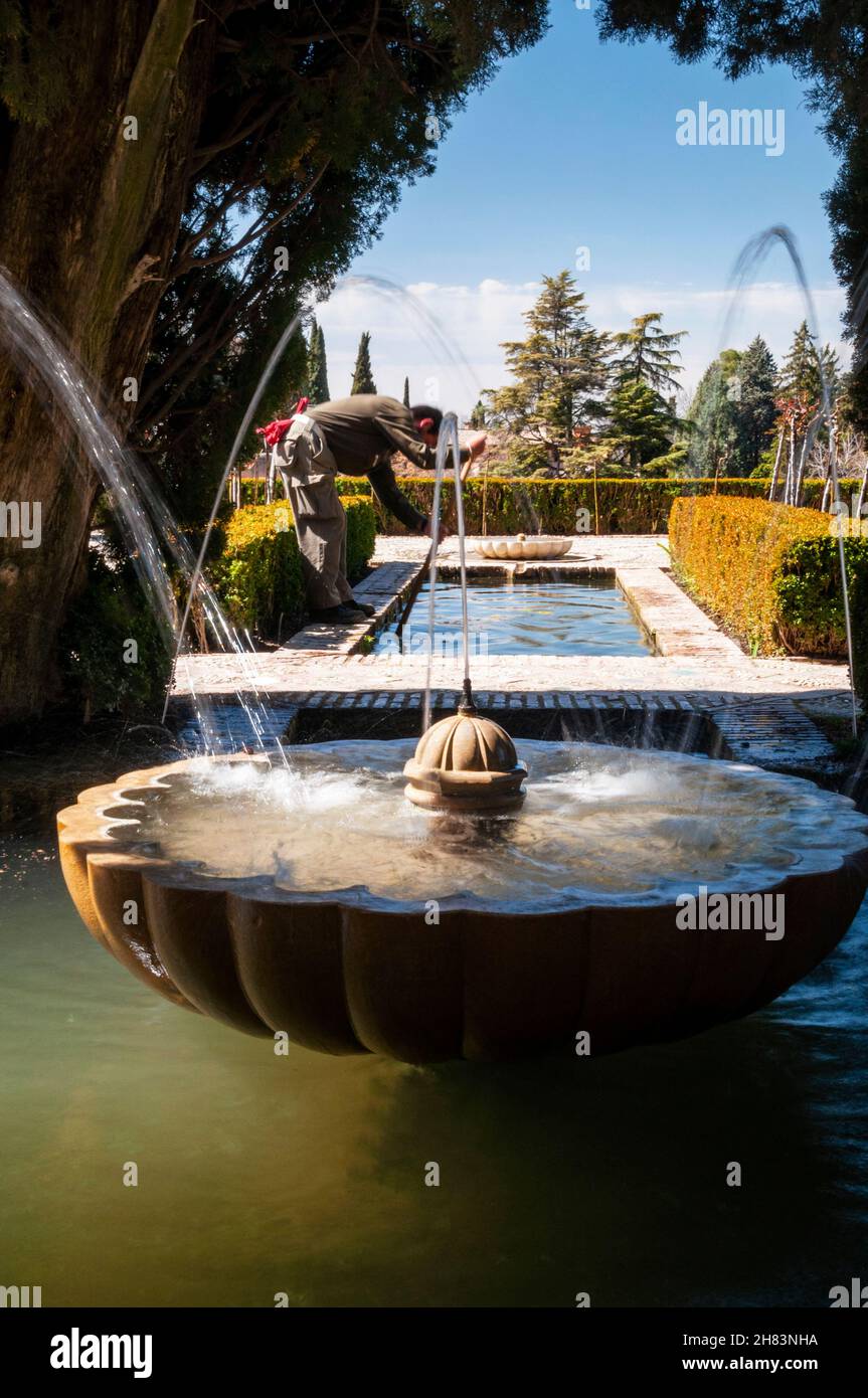 Gardens and fountains of Palacio de Generalife at Spain's La Alhambra