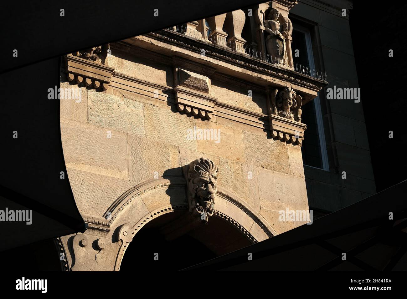Lion Building Sign Scenic view of an architectural building with a lion symbol Stock Photo ...