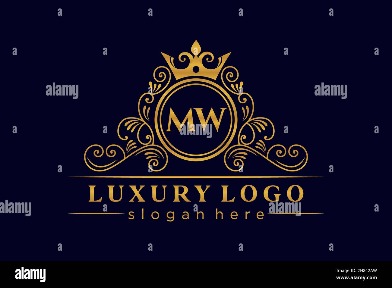 MW Initial Letter Gold calligraphic feminine floral hand drawn heraldic monogram antique vintage style luxury logo design Premium Stock Vector