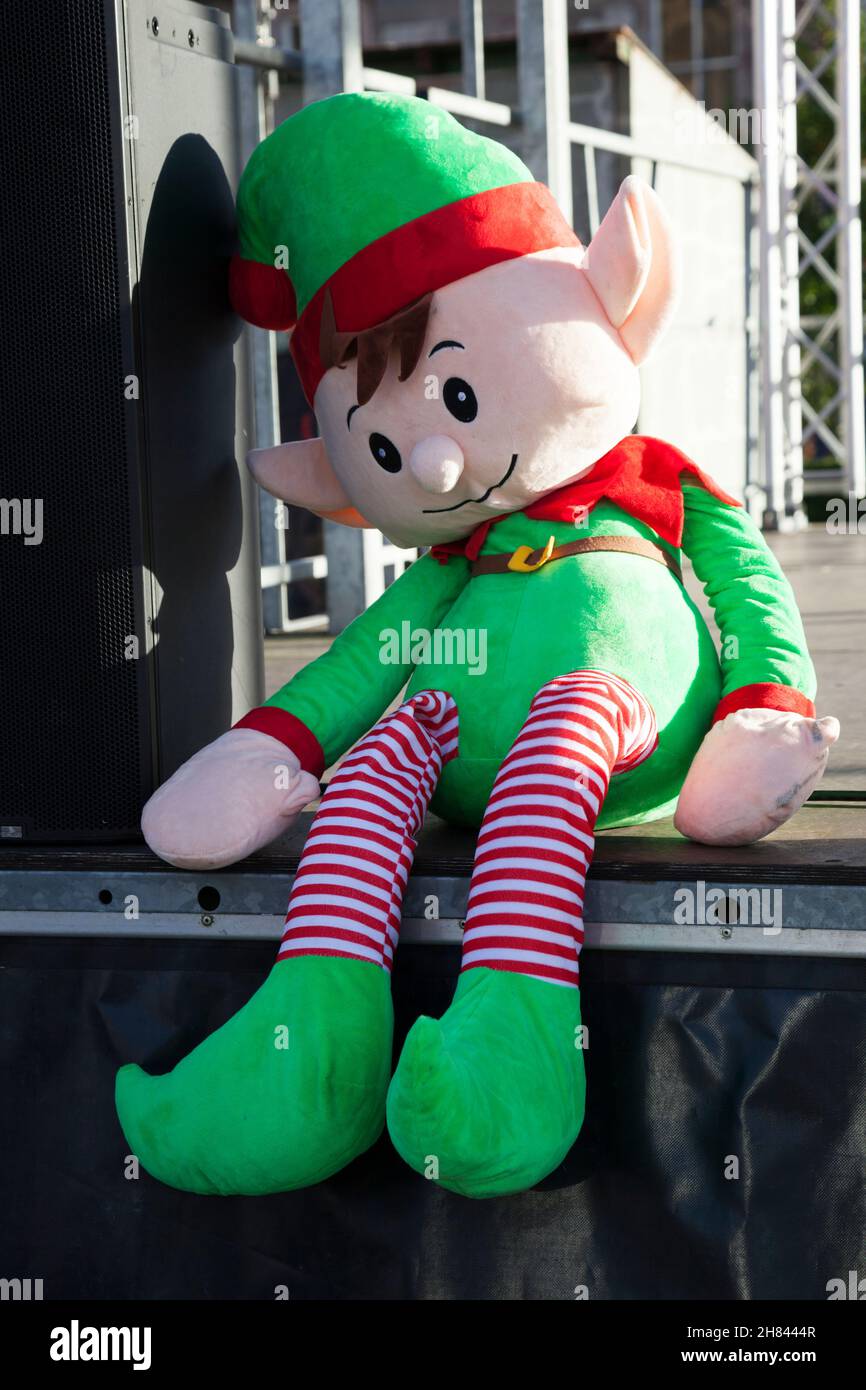 Soft toy elf at winter festival, Helensburgh, Scotland Stock Photo