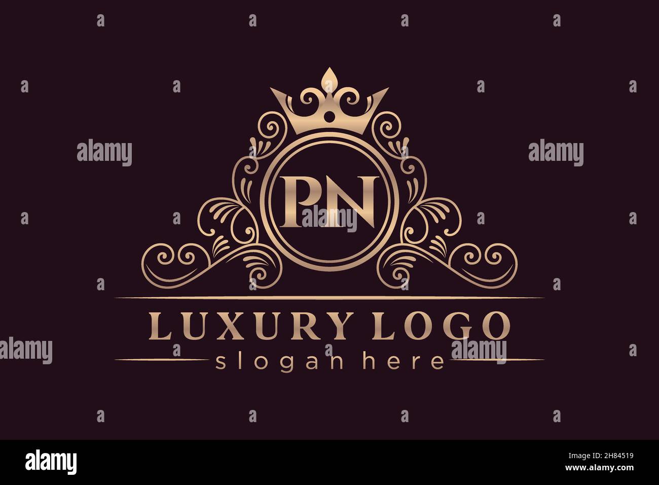 PN Initial Letter Gold calligraphic feminine floral hand drawn heraldic monogram antique vintage style luxury logo design Premium Stock Vector