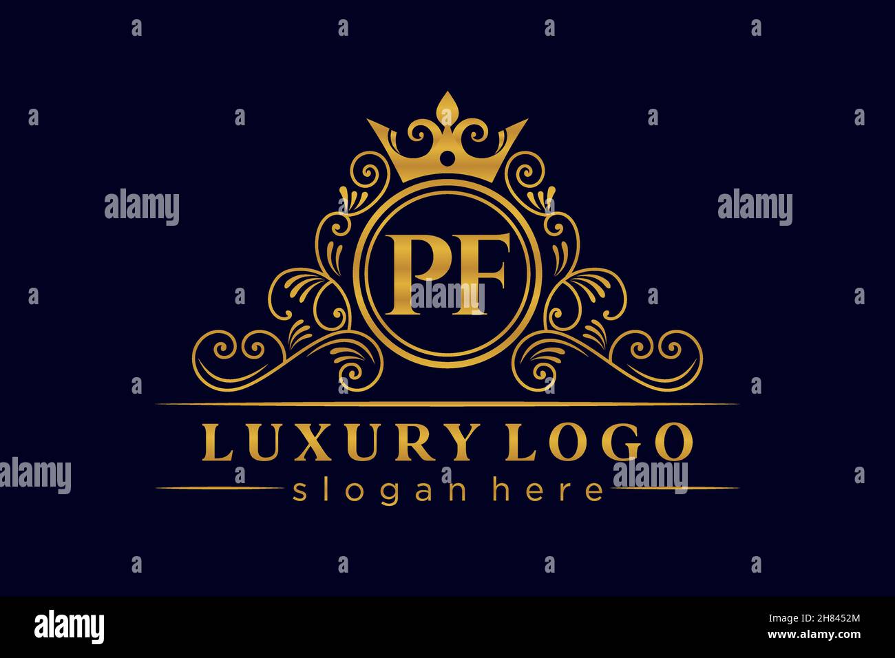 PF Initial Letter Gold calligraphic feminine floral hand drawn heraldic monogram antique vintage style luxury logo design Premium Stock Vector