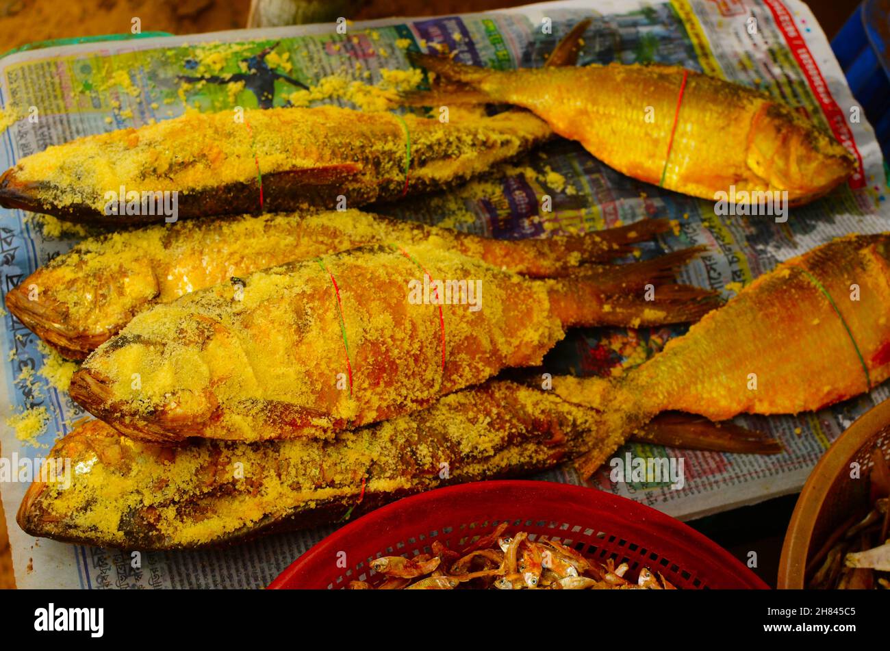 Fresh dried fish are kept for sale Stock Photo