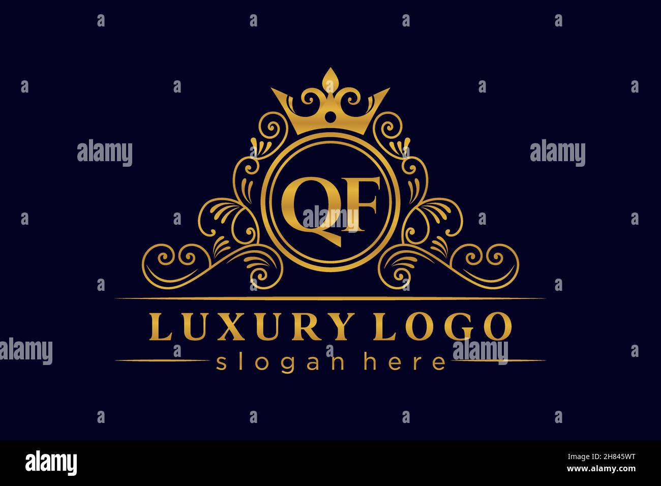 QF Initial Letter Gold calligraphic feminine floral hand drawn heraldic monogram antique vintage style luxury logo design Premium Stock Vector