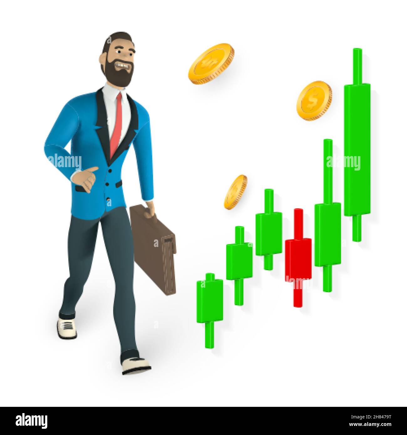 Trade of stock. Financial chart to buy and sell for stock exchange market  concept. Businessman character in 3D cartoon stile. Chart of trade with  cand Stock Vector Image & Art - Alamy