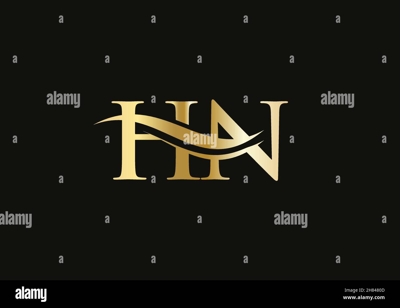 HN letter logo design. Premium Letter HN Logo Design with water wave concept Stock Vector