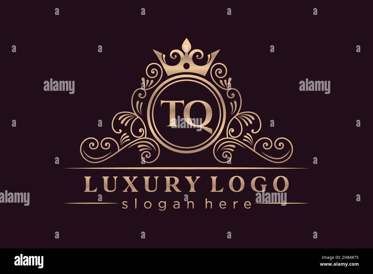 TQ Initial Letter Gold calligraphic feminine floral hand drawn heraldic monogram antique vintage style luxury logo design Premium Stock Vector