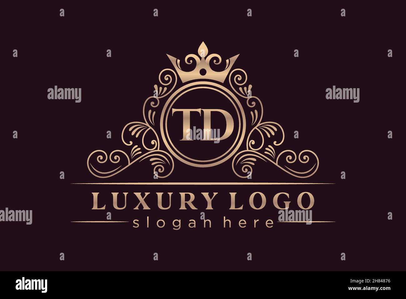 TD Initial Letter Gold calligraphic feminine floral hand drawn heraldic monogram antique vintage style luxury logo design Premium Stock Vector