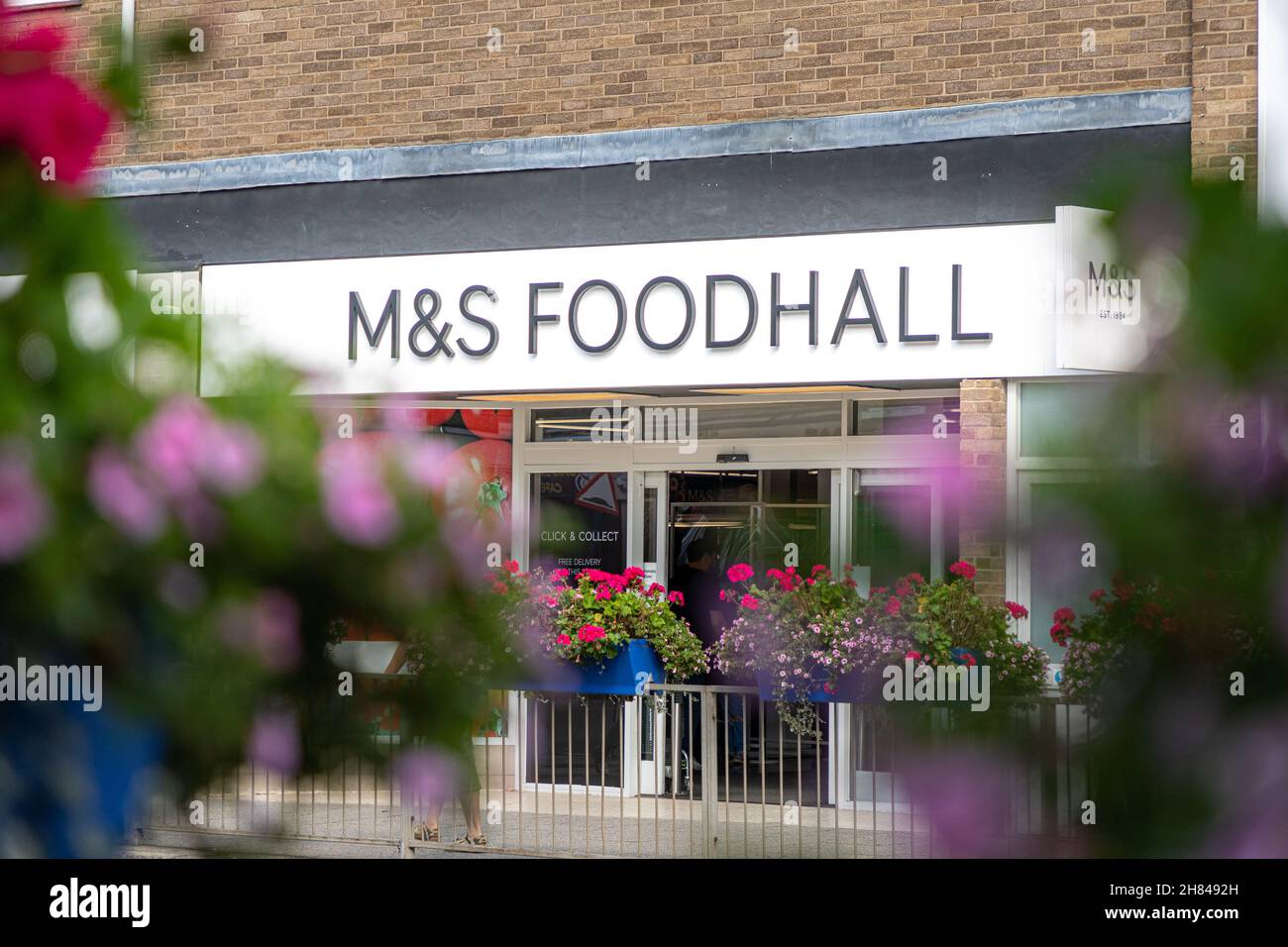 M&S sign, St Neots, Cambridgeshire. Stock Photo