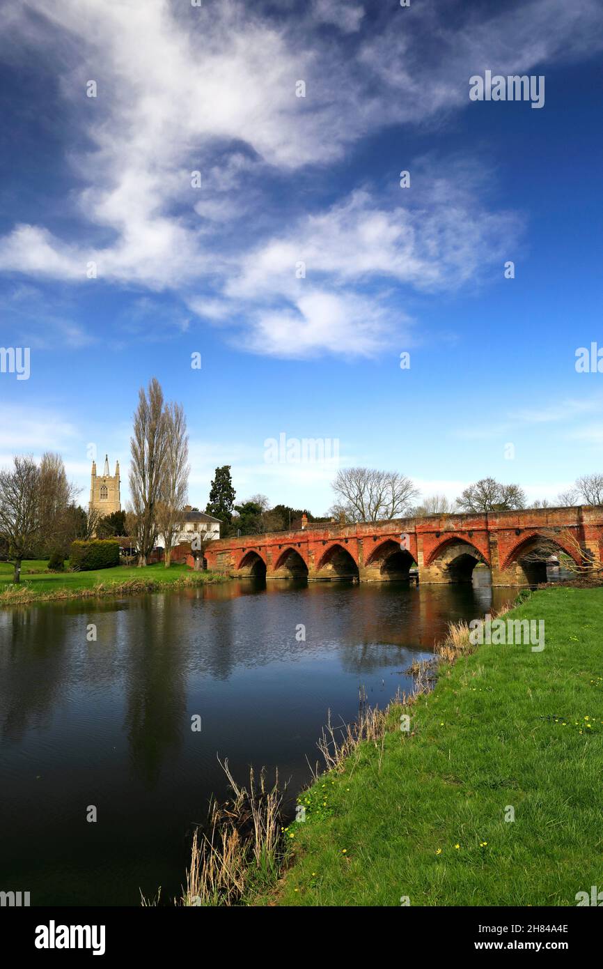 Bridge over the river Great Ouse, Great Barford village, Bedfordshire, England, UK Stock Photo
