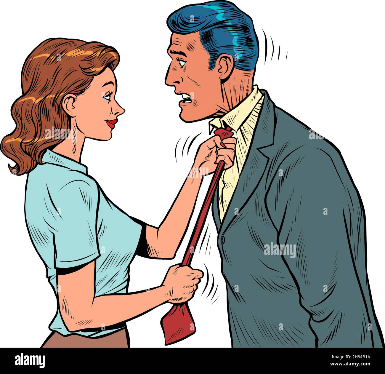 the wife ties her husbands tie, the family. Morning man is going to work Stock Vector