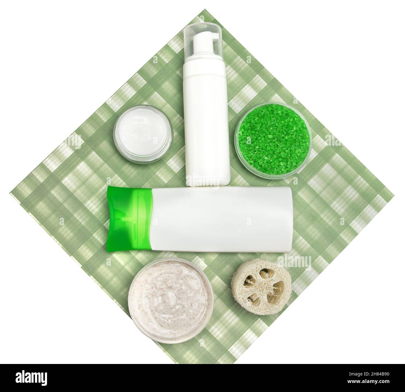 Composition with different cosmetic products for body care Stock Photo