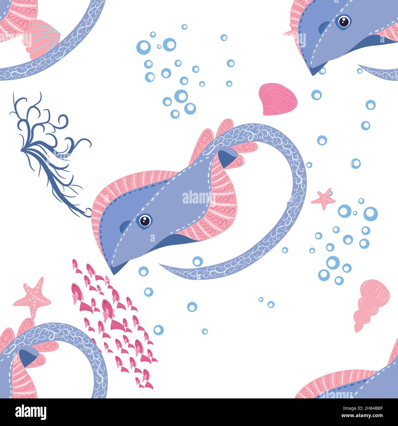 Batomorphi sea life, fish, animals bright seamless pattern. sea travel ...