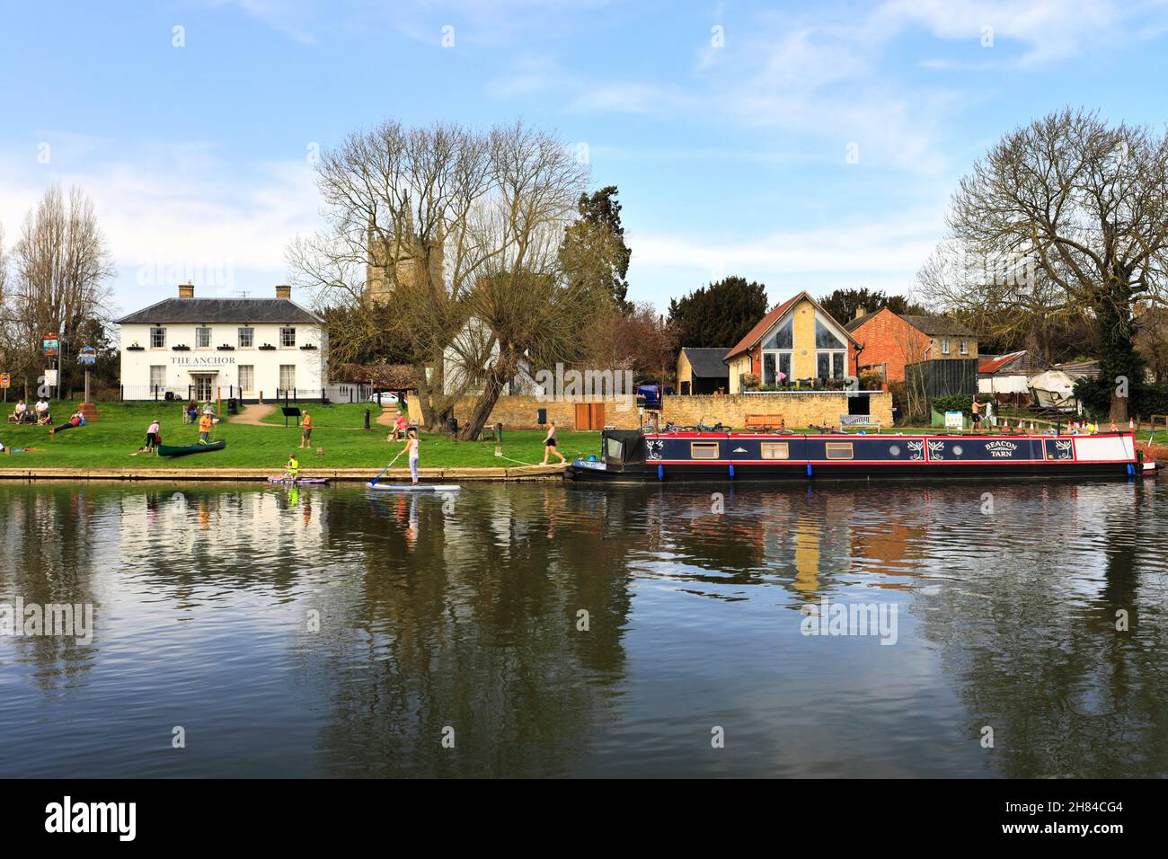 The Anchor pub, river Great Ouse, Great Barford village, Bedfordshire, England, UK Stock Photo