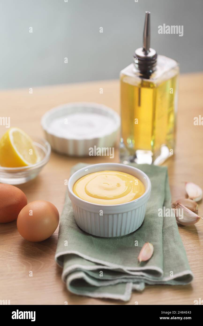 Spanish aioli sauce prepared with garlic, oil and eggs yolk. Aioli is