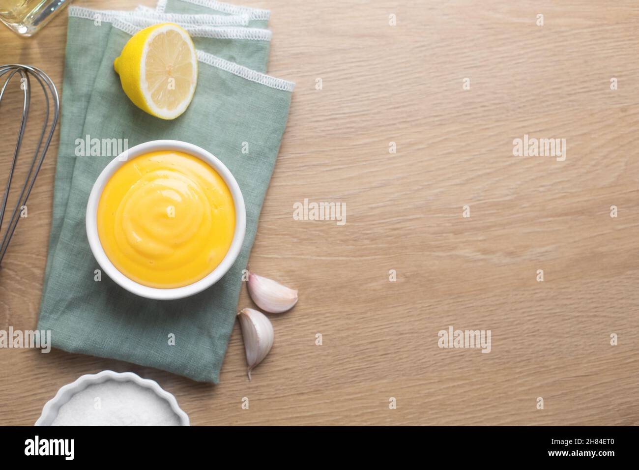 Spanish aioli sauce prepared with garlic, oil and eggs yolk and lemon