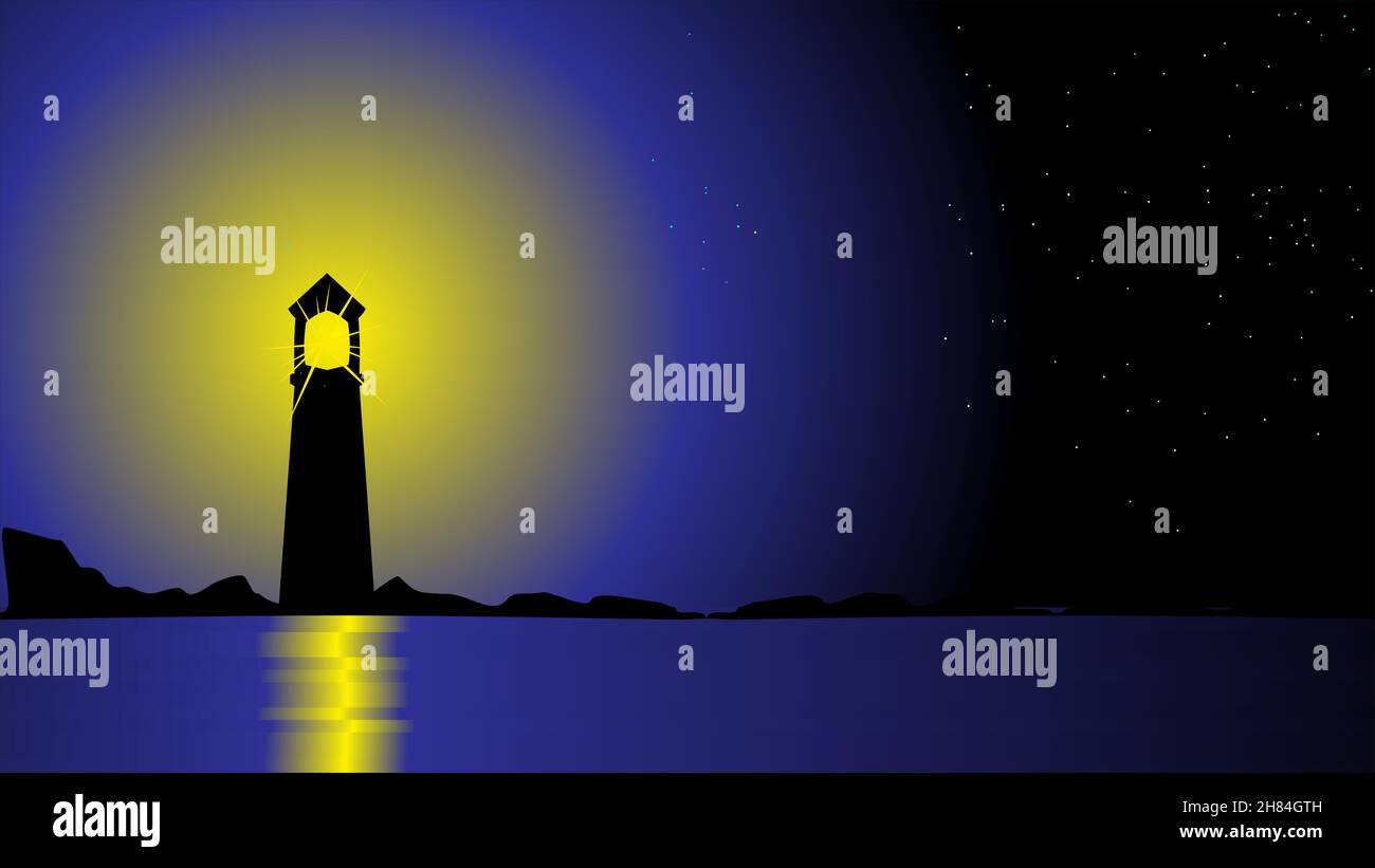 night lighthouse landscape vector illustration Stock Vector Image & Art ...