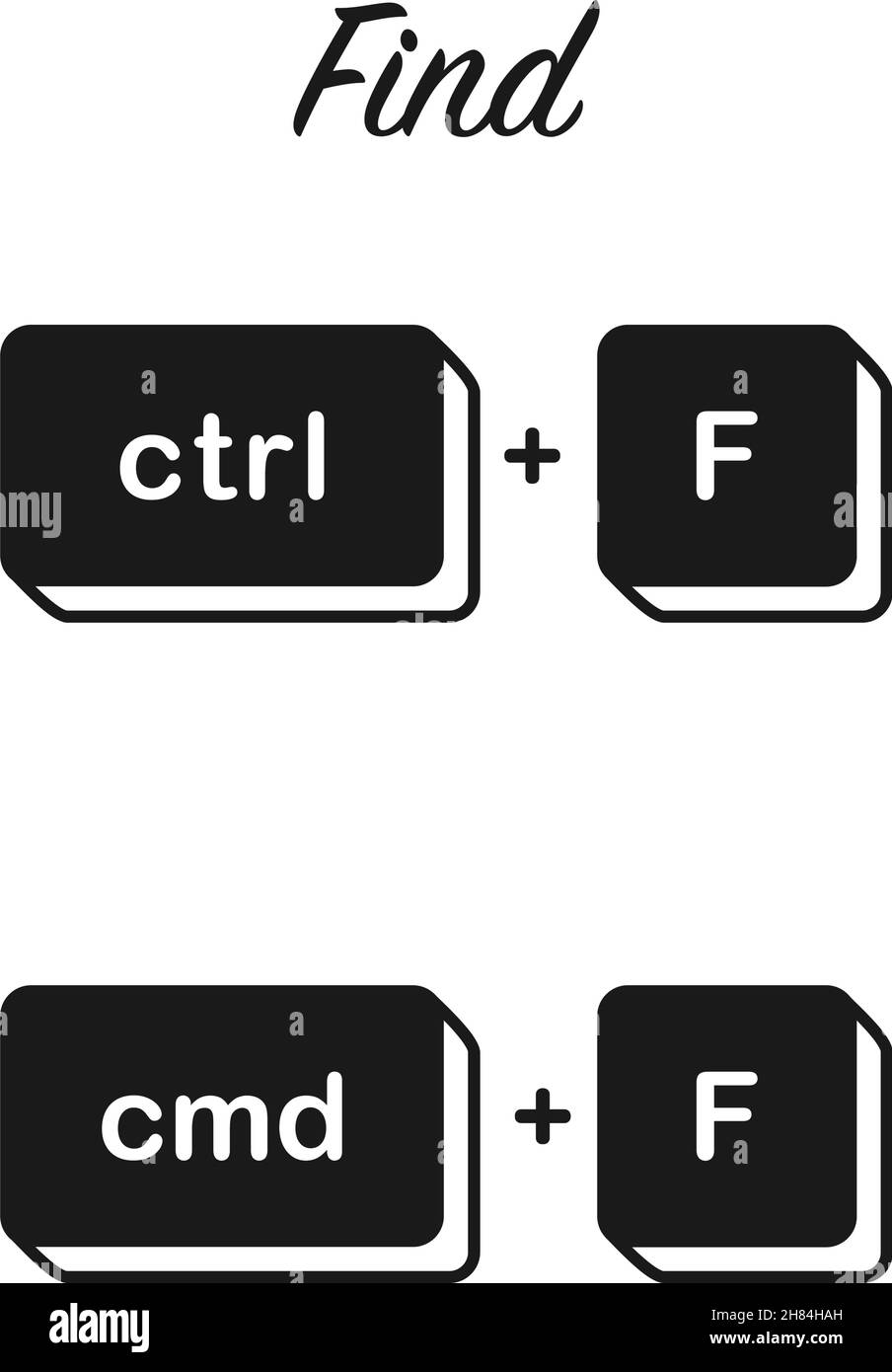 Ctrl F and Cmd F keyboard shortcut keys for find concept in vector icon Stock Vector