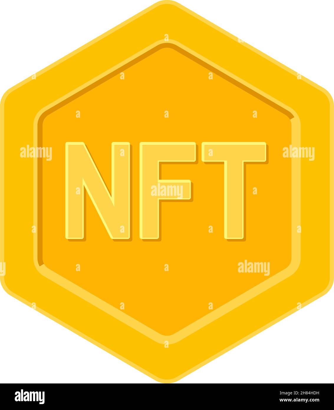 NFT or non-fungible token as hexagonal golden coin in vector icon Stock Vector