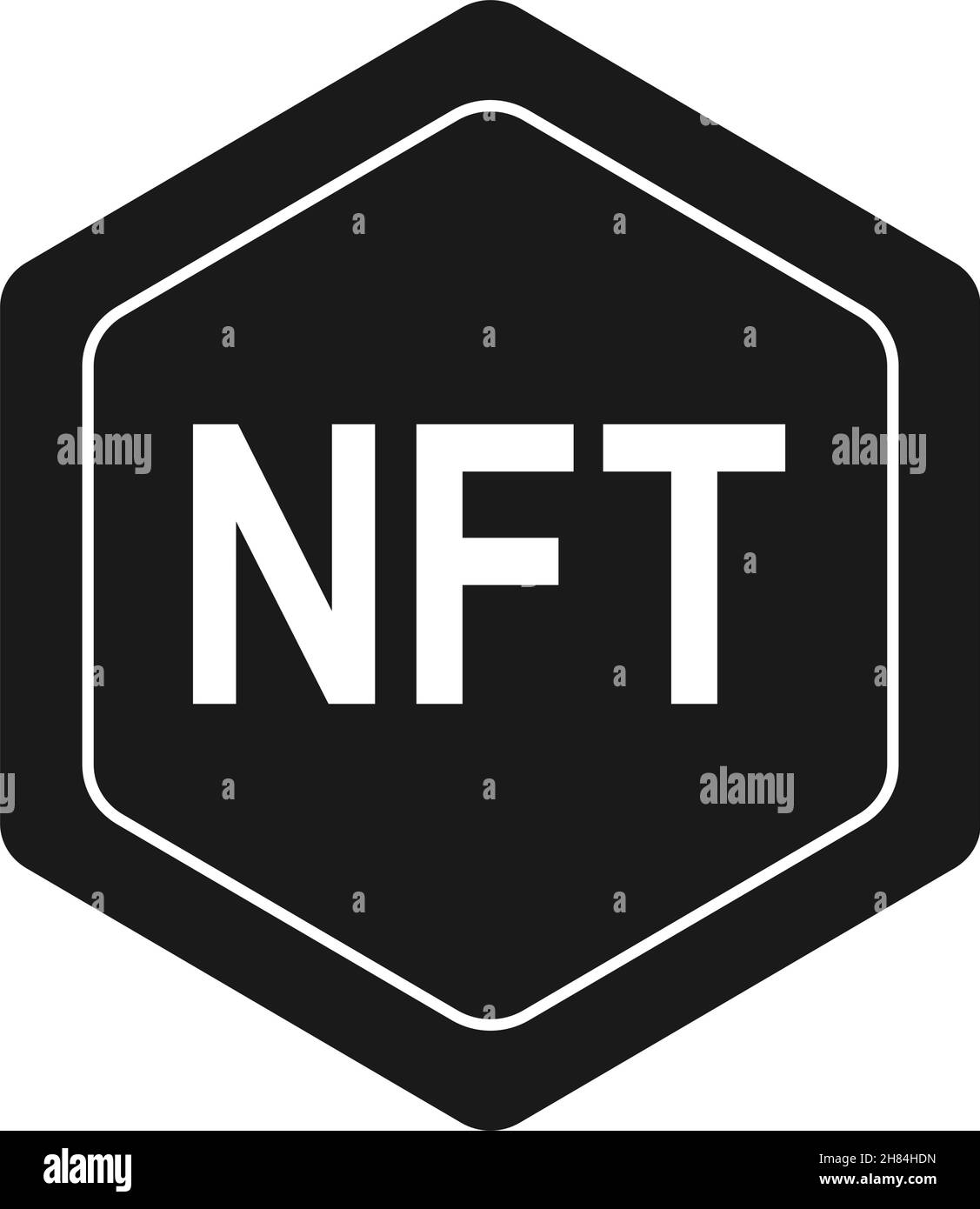NFT or non-fungible token as hexagonal coin silhouette in vector icon Stock Vector