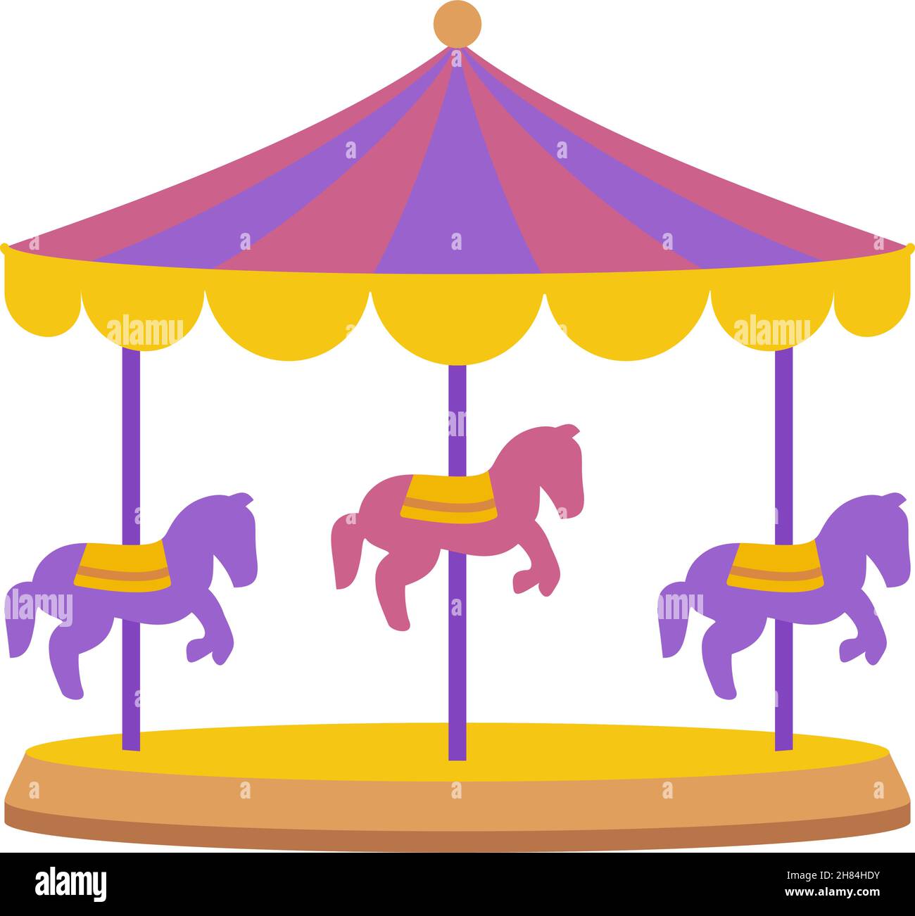 Carousel or merry-go-round with carousel horses for amusement ride in colorful vector icon Stock Vector