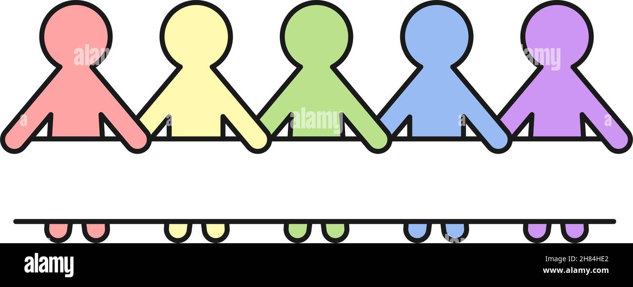Paper people chain with copy space for kindergarten concept as colorful vector icon Stock Vector