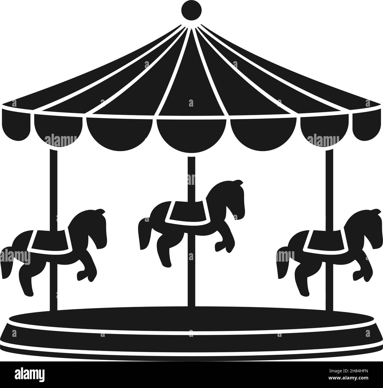 Carousel or merry-go-round with carousel horses for amusement ride in silhouette vector icon Stock Vector