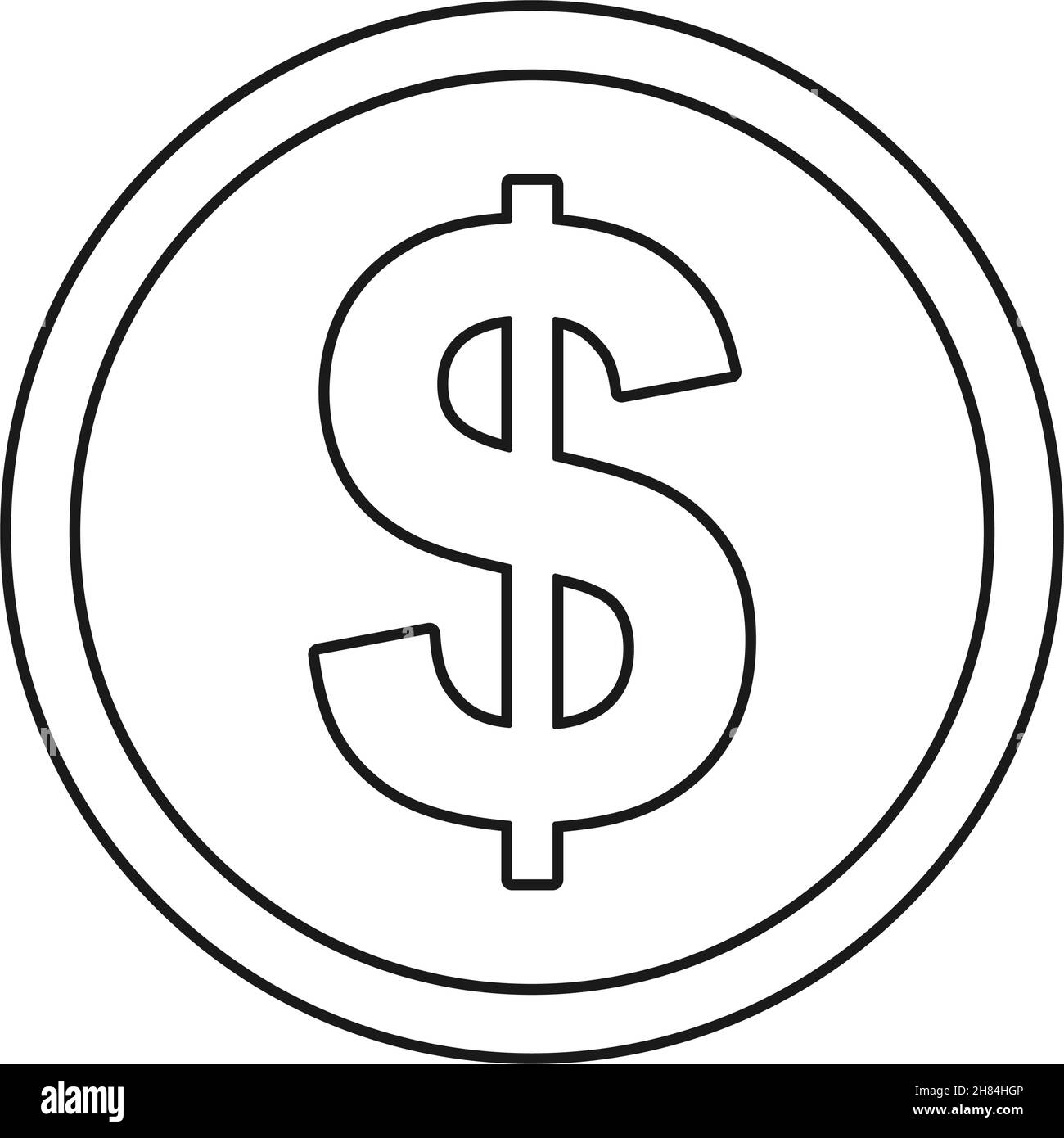 Coin with dollar symbol outline in vector icon Stock Vector
