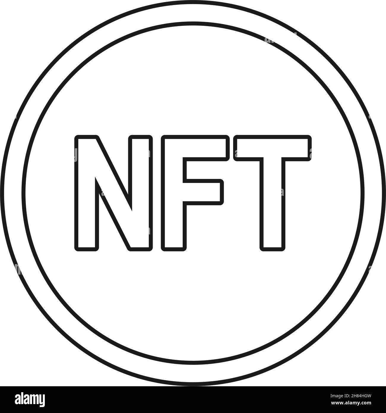 NFT coin or non-fungible token in outline vector icon Stock Vector