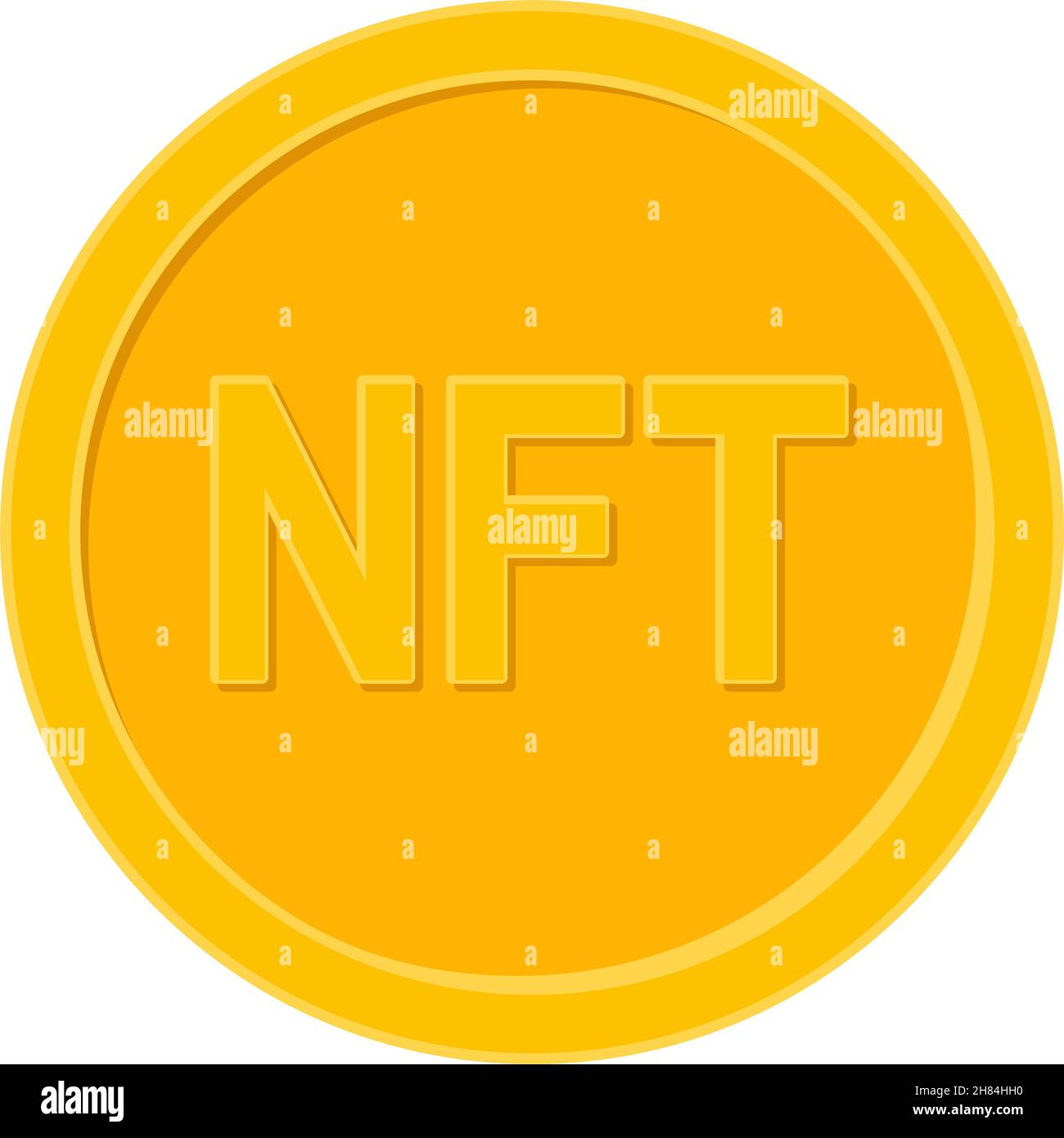 NFT coin or non-fungible token as 3D golden coin in vector icon Stock Vector
