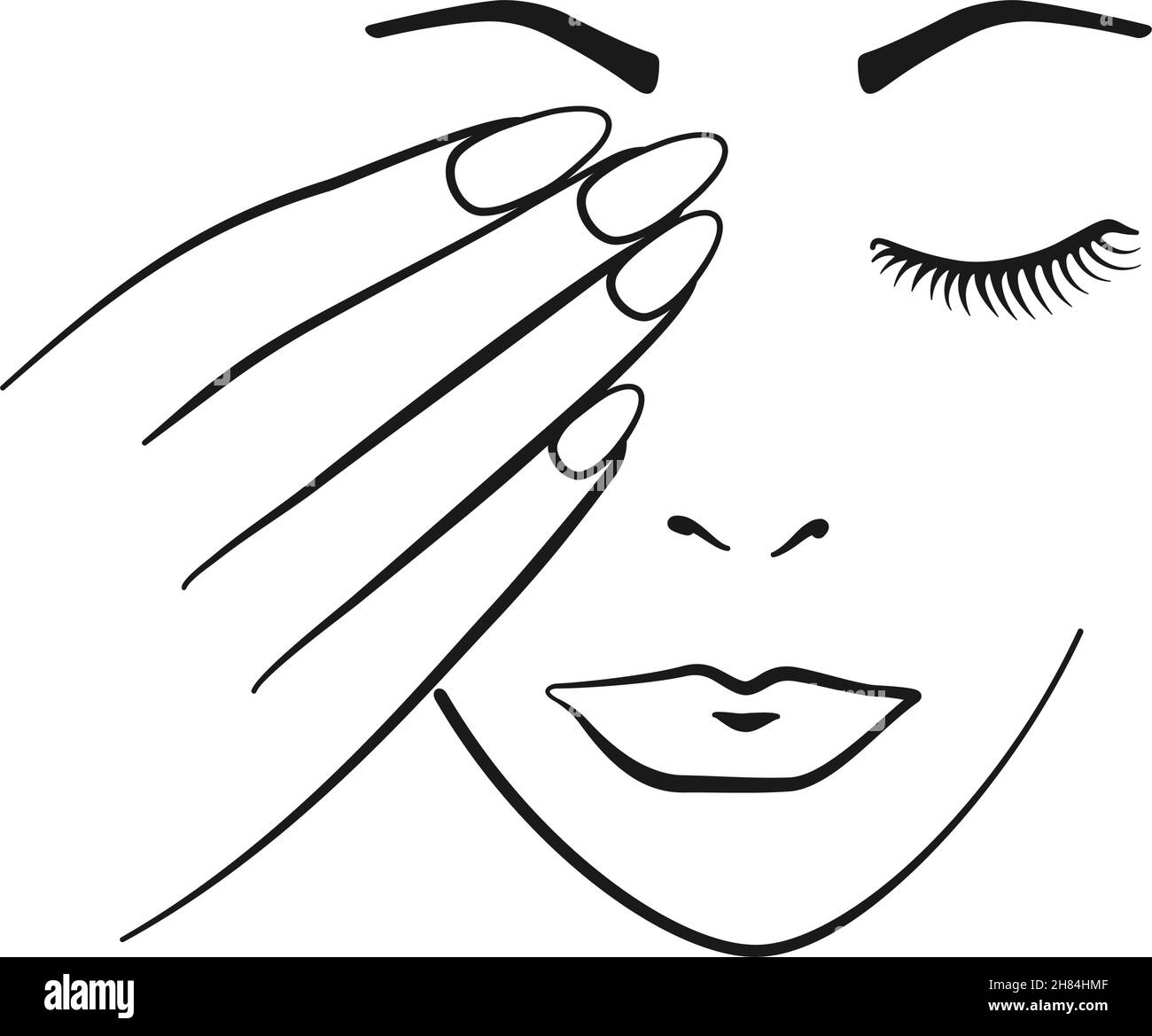 Woman's face makeup and hand with nails and lips, lashes and brows for beauty concept in vector Stock Vector