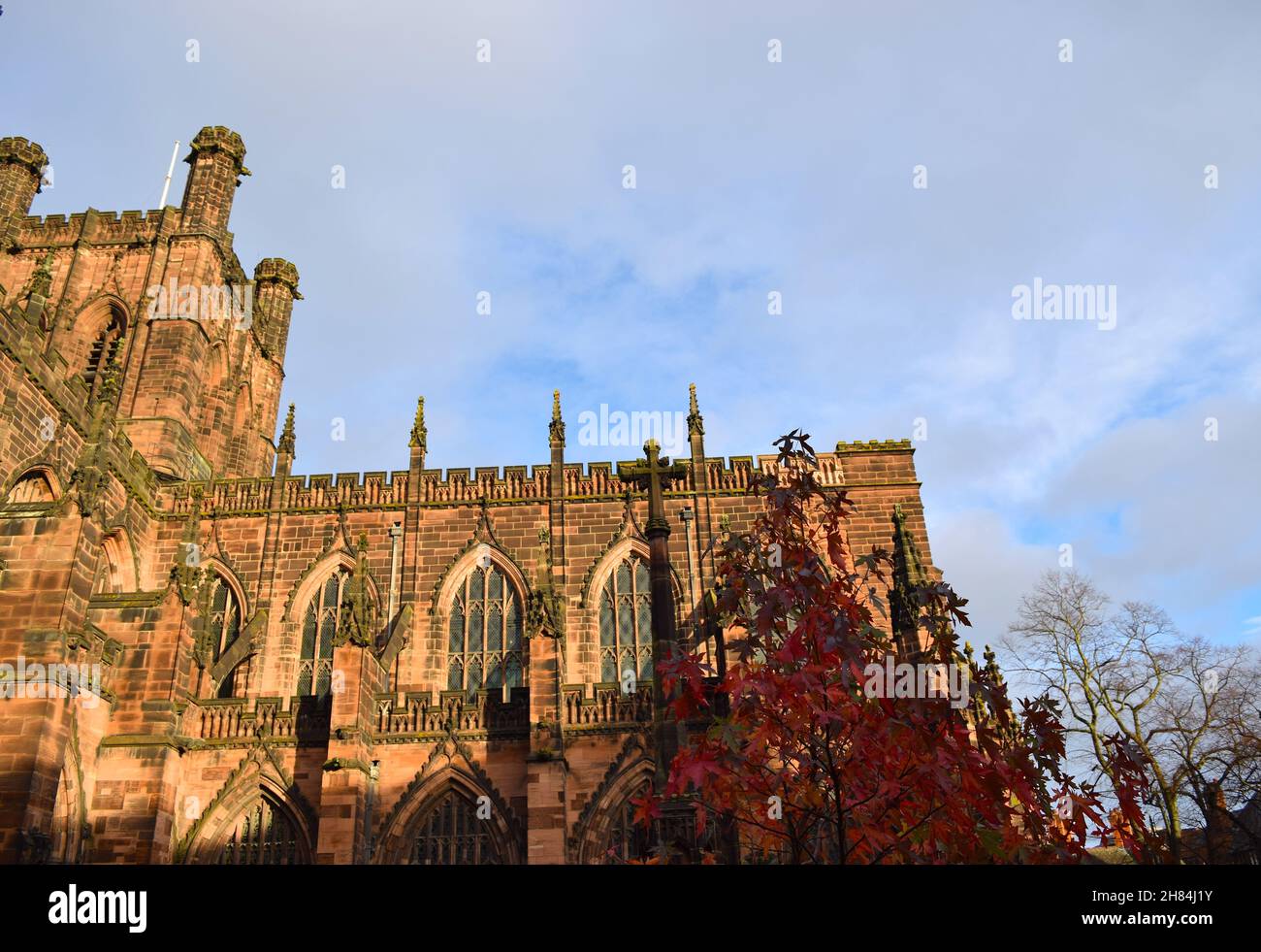 Magnificent Chester cathedral on blue sky background. Stock Photo