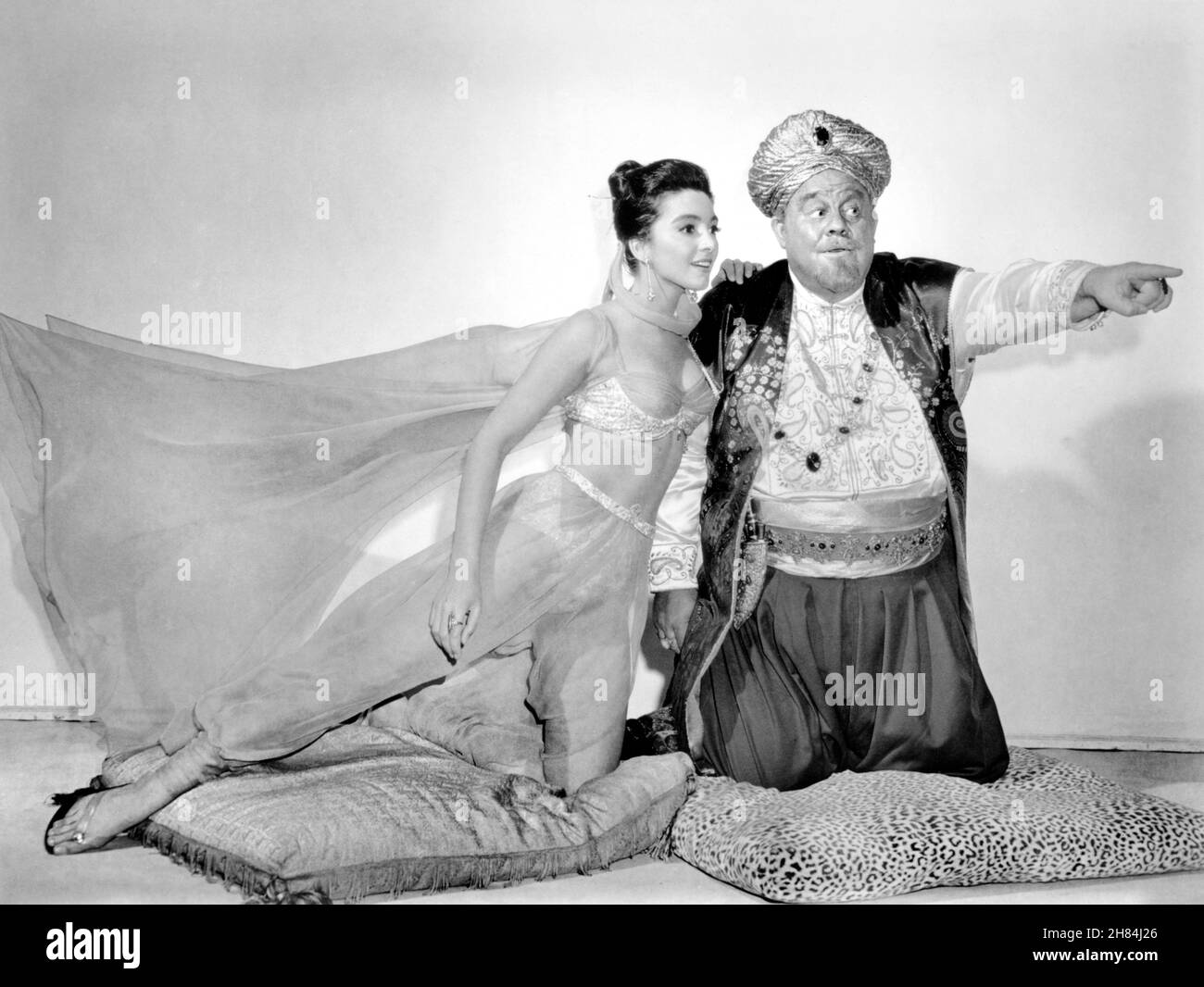 Kamala Devi, Burl Ives, on-set of the Film, 'The Brass Bottle', Universal Pictures, 1964 Stock Photo