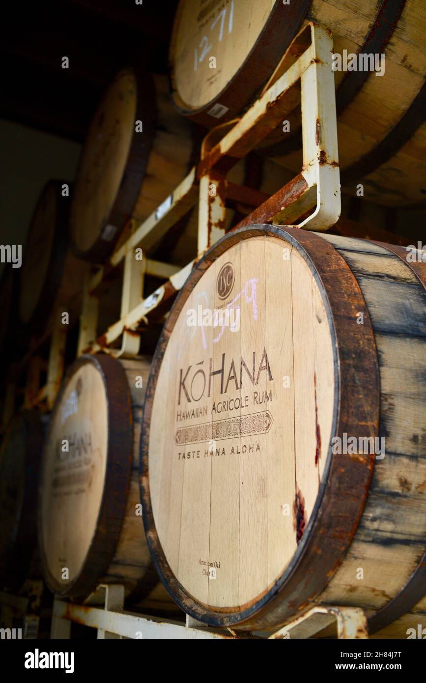 American Oak wooden barrels for aging distilled Hawaiian rum made from