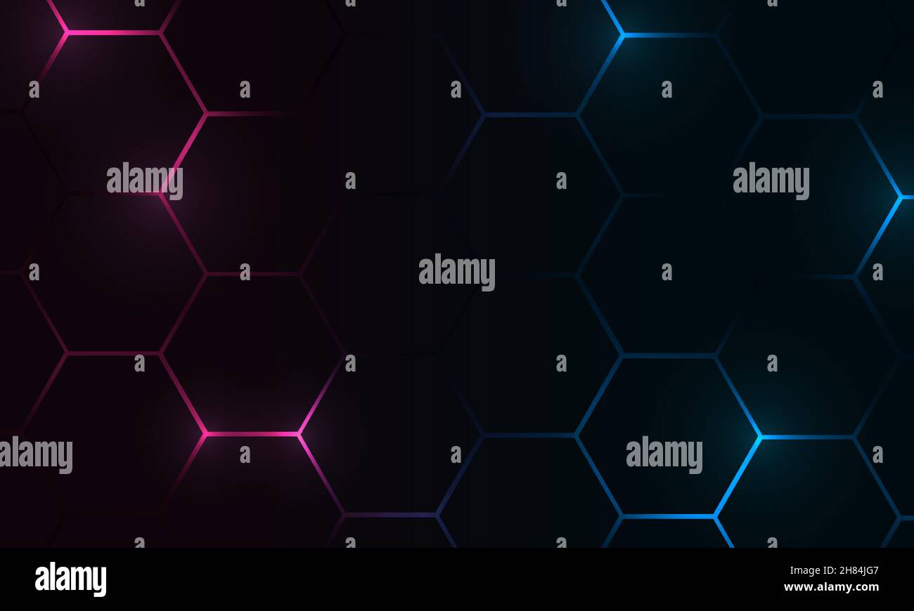 Technology hexagon dark futuristic abstract background with pink and ...