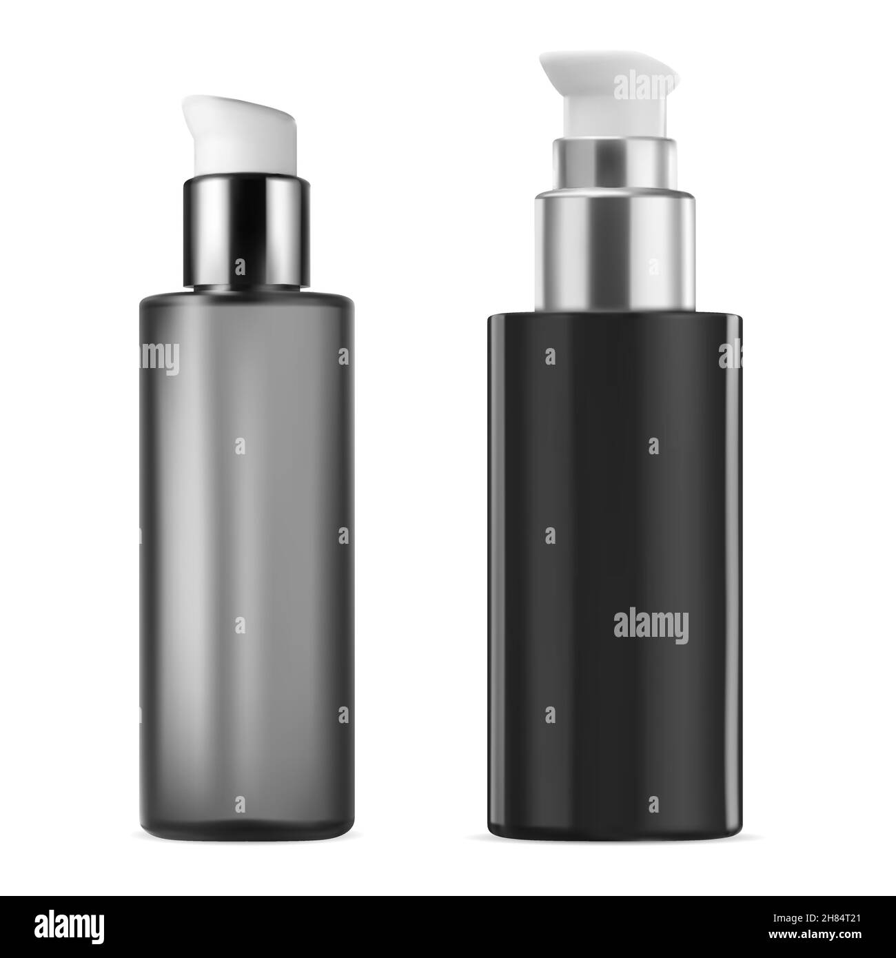 Pump bottle mockup. Cosmetic serum container, isolated vector template