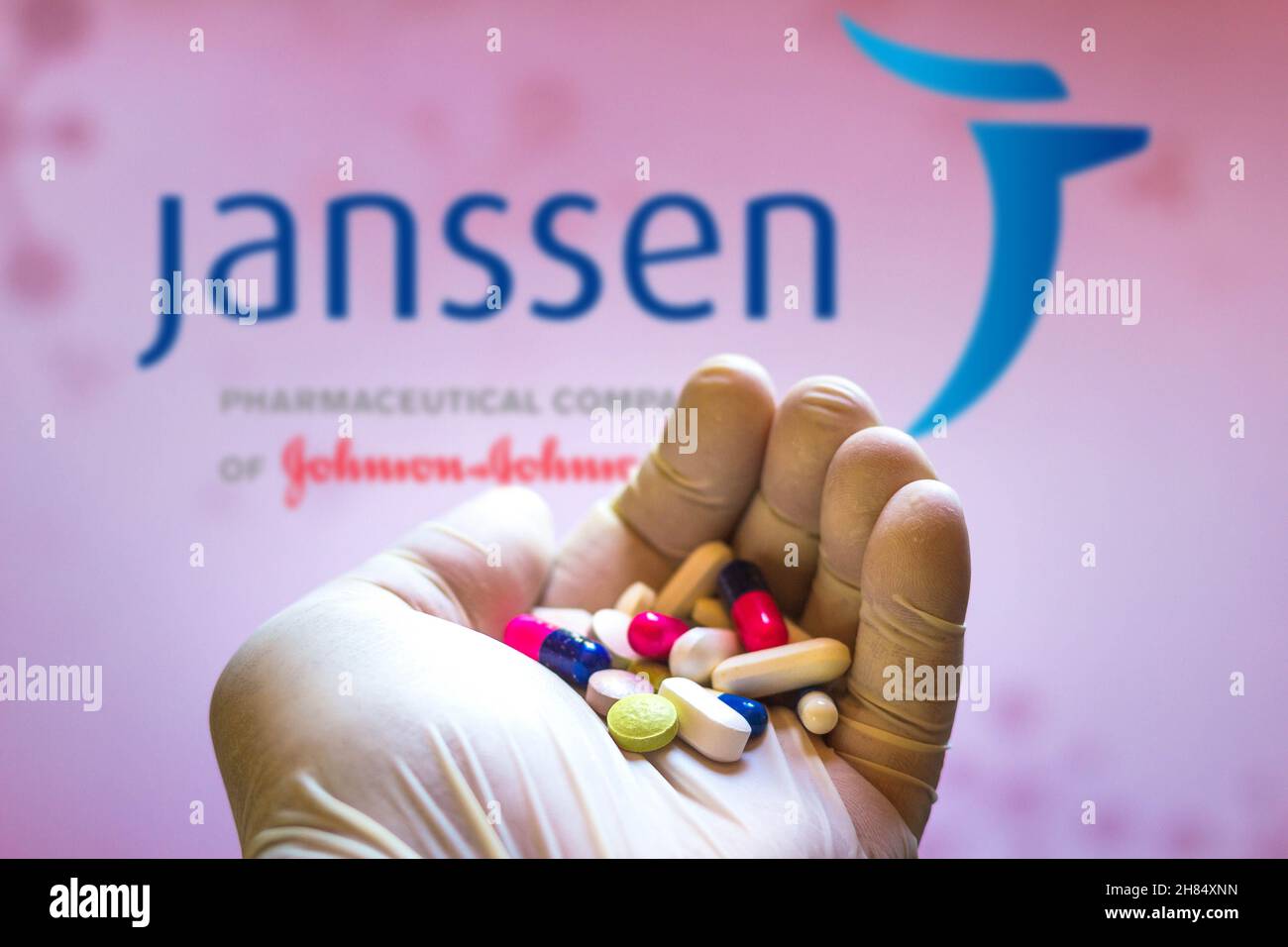 In this photo illustration, a Janssen-Cilag logo is seen on a screen ...