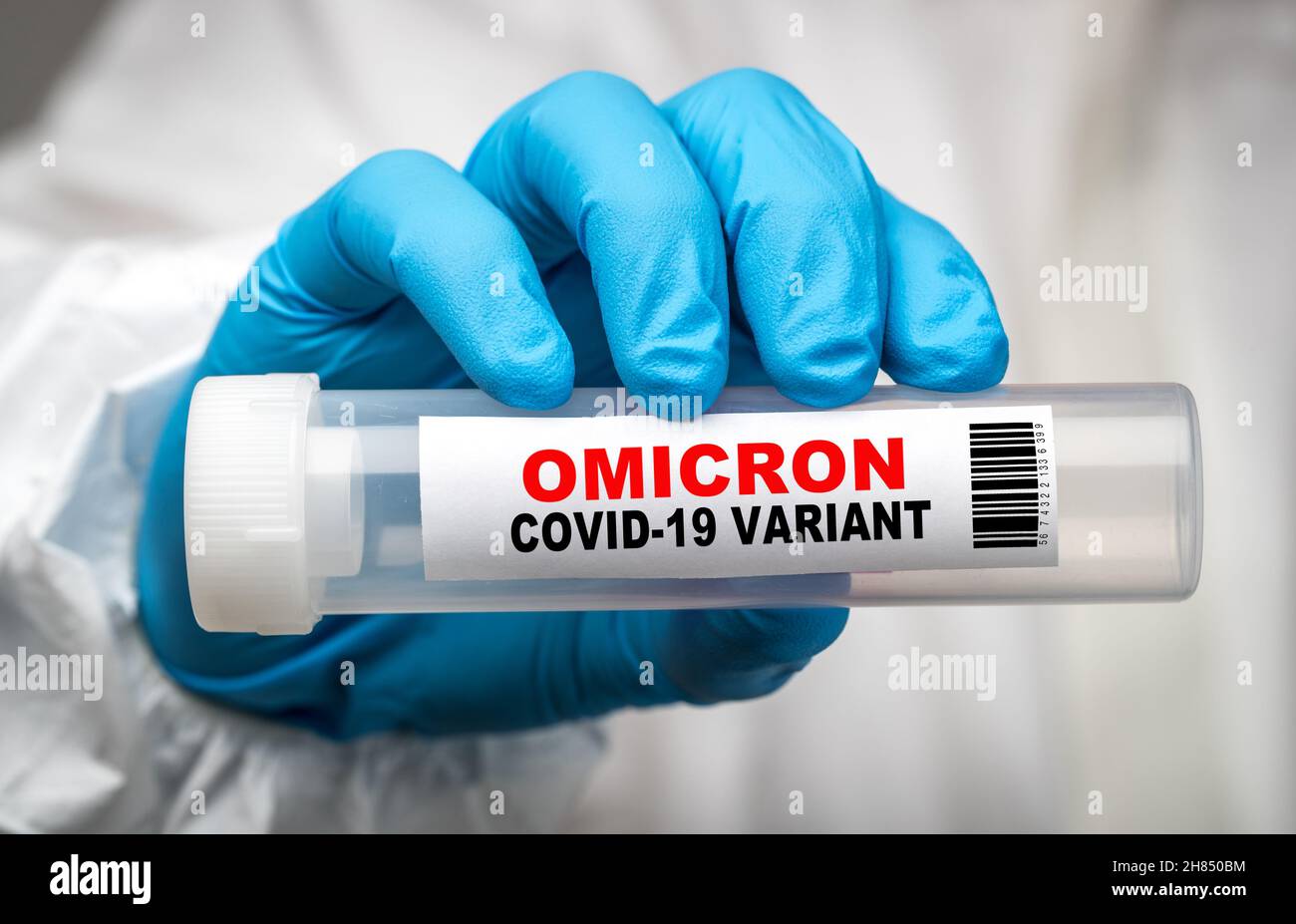 Omicron Covid 19 variant swab test Stock Photo