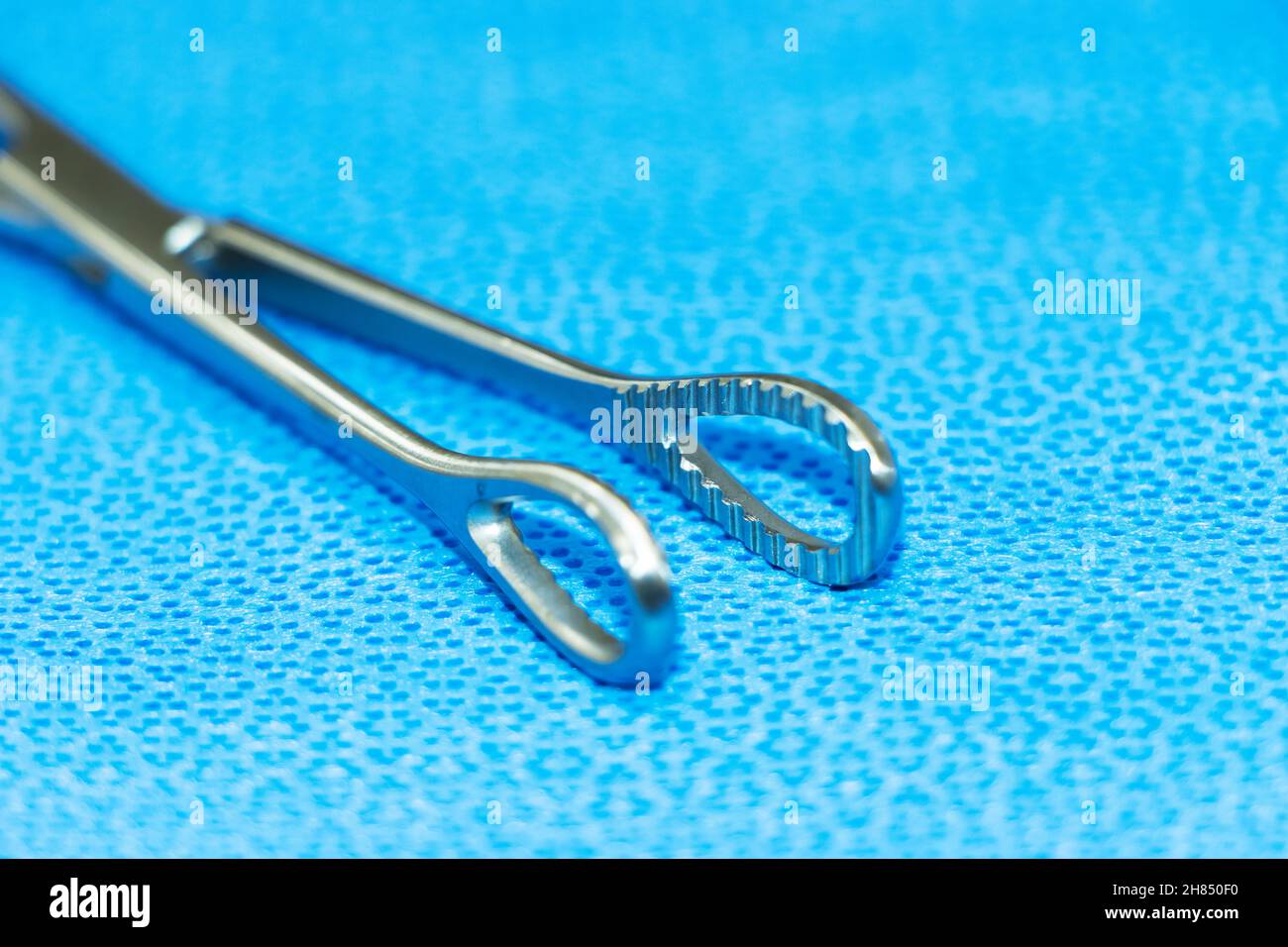Closeup Image Of Medical Surgical Sponge Holder Tip. Selective Focus Stock Photo
