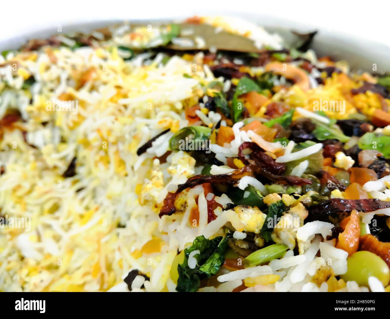 Closeup Image Of Kerala Style Tasty Vegetable Biryani Made With Basmati Rice. Selective Focus Stock Photo